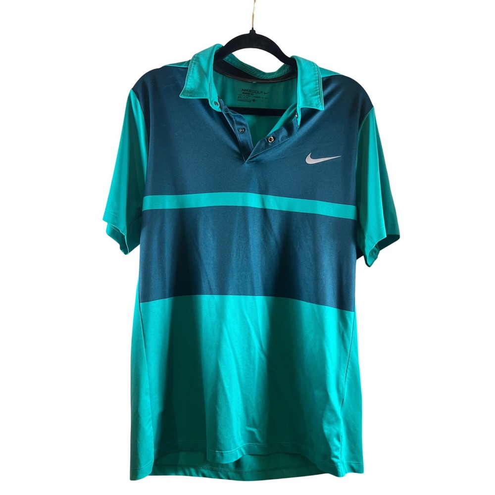 NIKE Men's Golf Polo Shirt Short Sleeve Teal Blue Stripe Performance‎ Top Large
